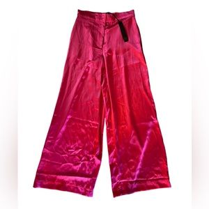 ✅House of Harlow 1960 Pink Satin Trouser High-Waisted Pant with Zipper